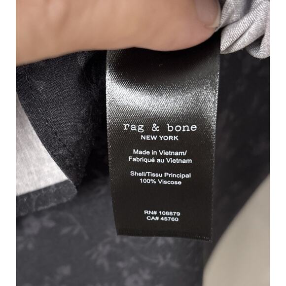 NWT Rag & Bone Mens Large Shirt Dalton Designer Button Up Black Grey Floral $248 - Picture 8 of 10